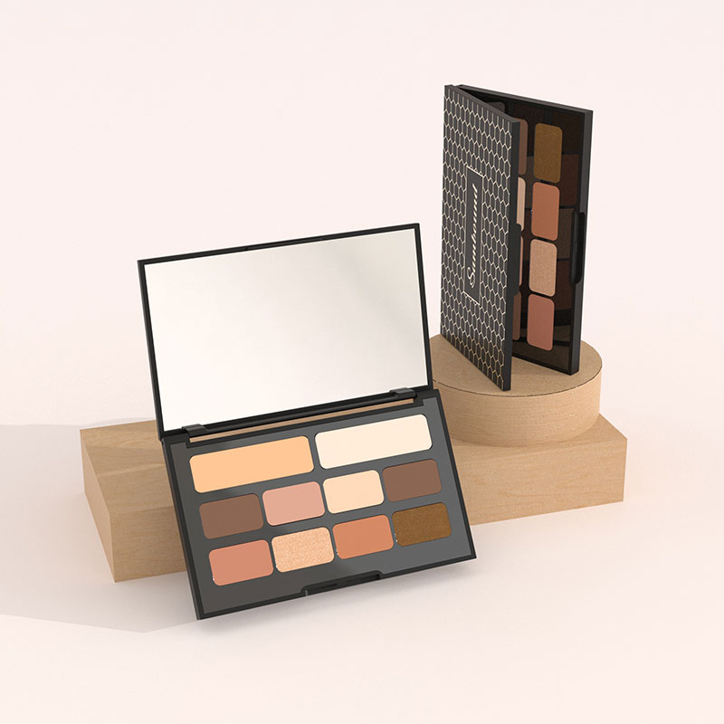 廠家批發(fā)亞黑色多色眼影空盤包材卡扣款可定制無(wú)LOGO彩妝包材空盒