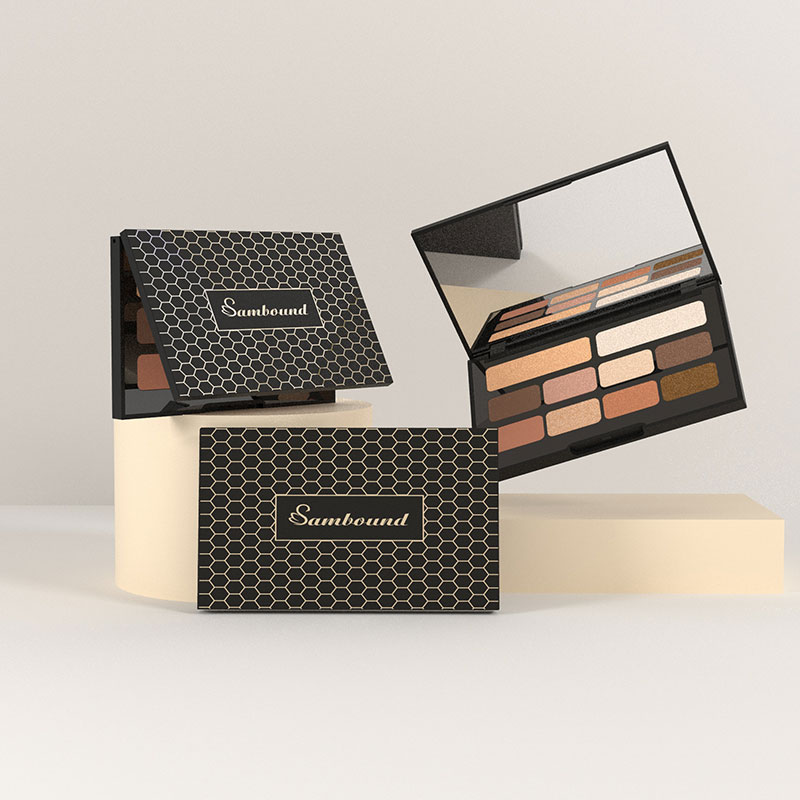 廠家批發(fā)亞黑色多色眼影空盤包材卡扣款可定制無(wú)LOGO彩妝包材空盒